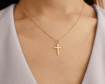 Dainty Cross Necklace, Sterling Silver, 18K Gold-Filled Pendant Jewelry, Christian Gift for Woman, Mom