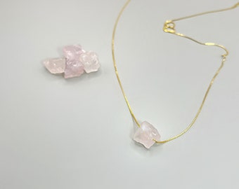 Choose Your Crystal, Raw Rose Quartz Necklace, Gold, Silver Birthstone Jewelry, Gift for Woman