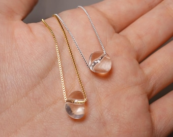 Genuine Clear Quartz Necklace, Silver, Gold Filled Crystal Pendant, Brial Gift for Woman, Mom
