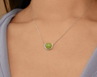 Dainty Peridot Necklace: Sterling Silver August Birthstone