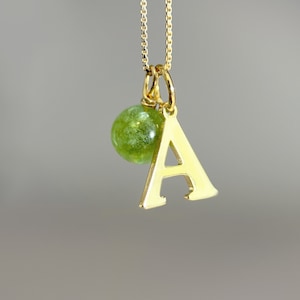 Personalized Initial Birthstone Necklace, Dainty Peridot Necklace Gold, August Birthstone Necklace, Personalized Letter Necklace Pendant