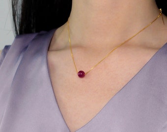 Ruby Necklace, Genuine July Birthstone Jewelry, Dainty 18K Gold Filled, Silver, Bridal Gift, Mom