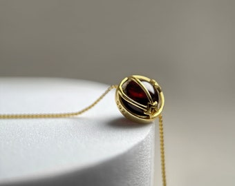 Garnet Birthstone Necklace: 18K Gold Filled, Dainty Jewelry