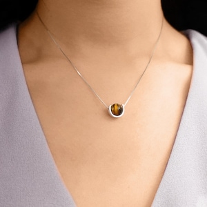 Custom Red, Yellow Tiger Eye Gemstone Necklace, Silver Birthstone Jewelry, Gift For Woman, Mom