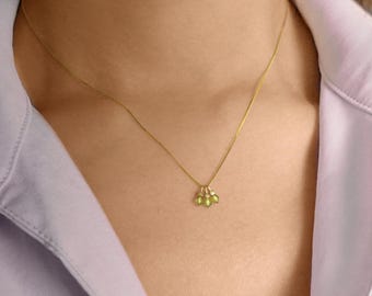 Genuine Peridot Necklace, Real Turquoise, Dainty Custom Birthstone Jewelry, Gold-Filled, Silver, Gift for Woman