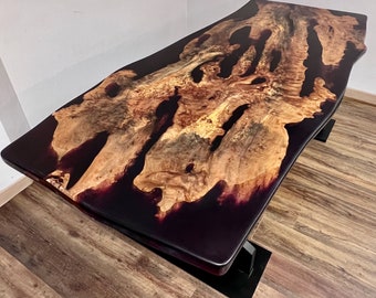 Epoxy resin table, dining room, natural wood, wooden table, table, wood, epoxy resin table made of maple / 221x96x5 cm