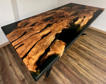 Epoxy resin table, dining room, modern, art, wood, table, natural wood, epoxy resin table made of maple / 248 x 103 x 5 cm