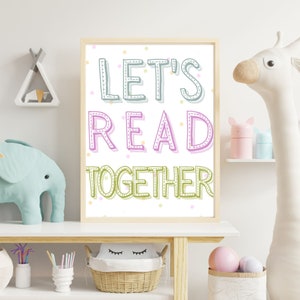 Let&#39;s Read Together Kids Digital Art Print- Kids Reading Nook Instant Download-Playroom Nursery Childs Room Decor- INSTANT DOWNLOAD