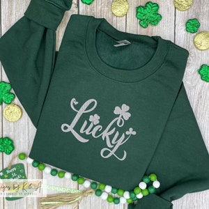 Embroidered Lucky Clover Sweatshirt - St. Patrick&#39;s Day Irish Crewneck