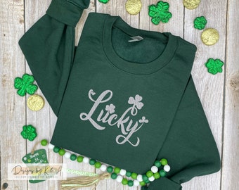 Sudadera con trébol de la suerte bordado - Cuello redondo irlandés del Día de San Patricio