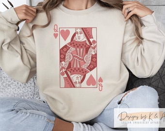 Sudadera Reina de Corazones: Lotería Mexicana Día de San Valentín Cuello Redondo