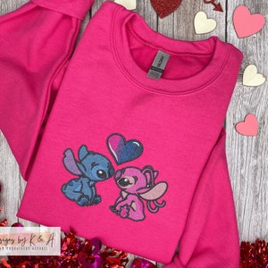 Stitch Angle Couple Sweatshirt, Angel Stitch Crewneck, Couples Custom Hoodie, Couples Gifts, Embroidery Sweater, Matching Couple