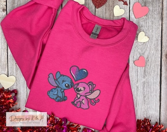 Embroidered Stitch Couple Sweatshirt: Angel Crewneck, Matching Valentine's Gift