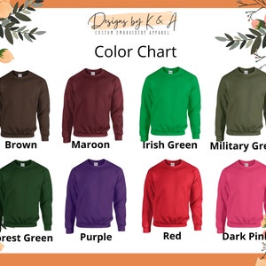 Puede incluir: Carta de colores que muestra diferentes colores de sudaderas. Los colores son: marr&oacute;n, granate, verde irland&eacute;s, verde militar, verde bosque, morado, rojo y rosa oscuro.