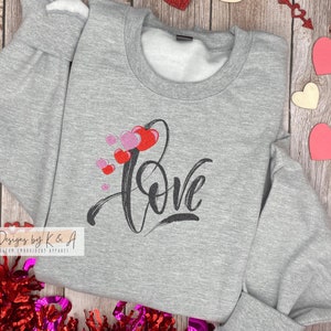Love and Hearts Embroidered, Valentine&#39;s Day Hoodie Sweatshirt - Custom Gift for Her, Couples Gifts, Embroidery Sweater, Valentines Crewneck