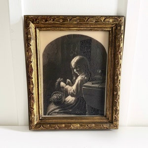 Vintage Gold Framed Artwork “The Flower Girl” Etching by Albert Henry Payne | Antique Gallery Wall Decor | Vintage French Wall Art