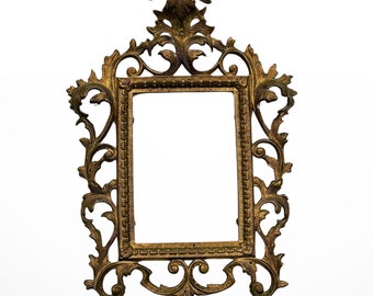 Antique Victorian Brass Picture Frame | Ornate Aged Brass Roccoco Style Gold Photo Frame