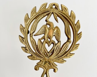 Vintage Brass Eagle Heart Trivet: Americana Farmhouse Decor
