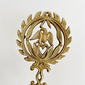 Vintage Brass Trivet with Heart Eagle Motif | Ornate Brass Trivet Pot Holder Cooling Rack | Americana Farmhouse Kitchen Decor