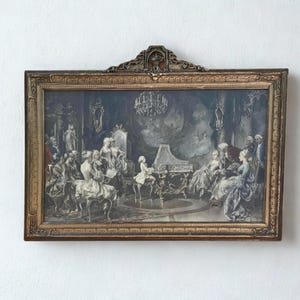 Vintage Mozart Print in Large Ornate Gold Gesso Frame | Young Mozart Concert at Versailles | Dark Academia French Wall Art