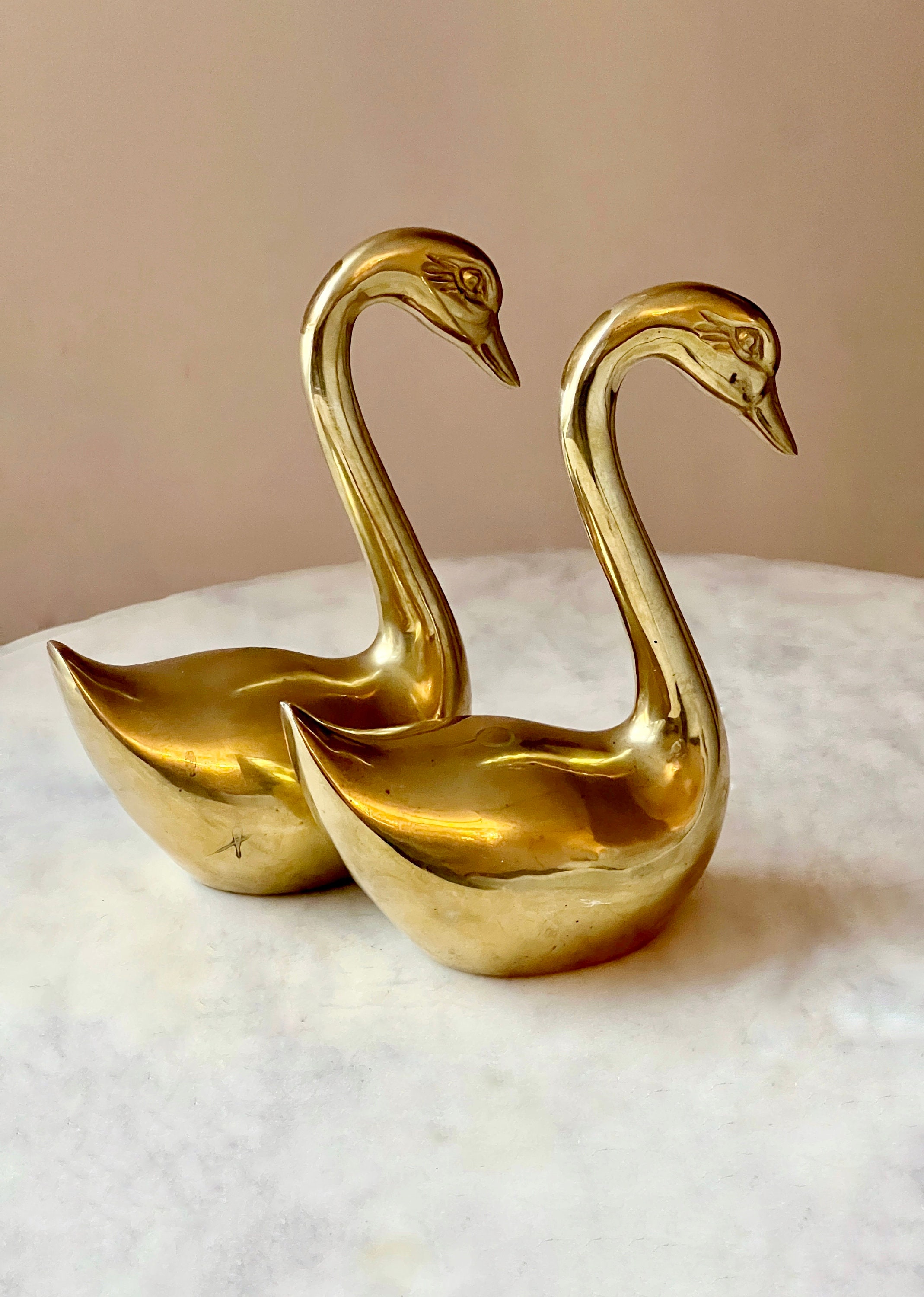 Vintage Solid Brass Swan Statues gold Swan Bookends Set of 2 Mid Century Brass Swan Figures PAIR