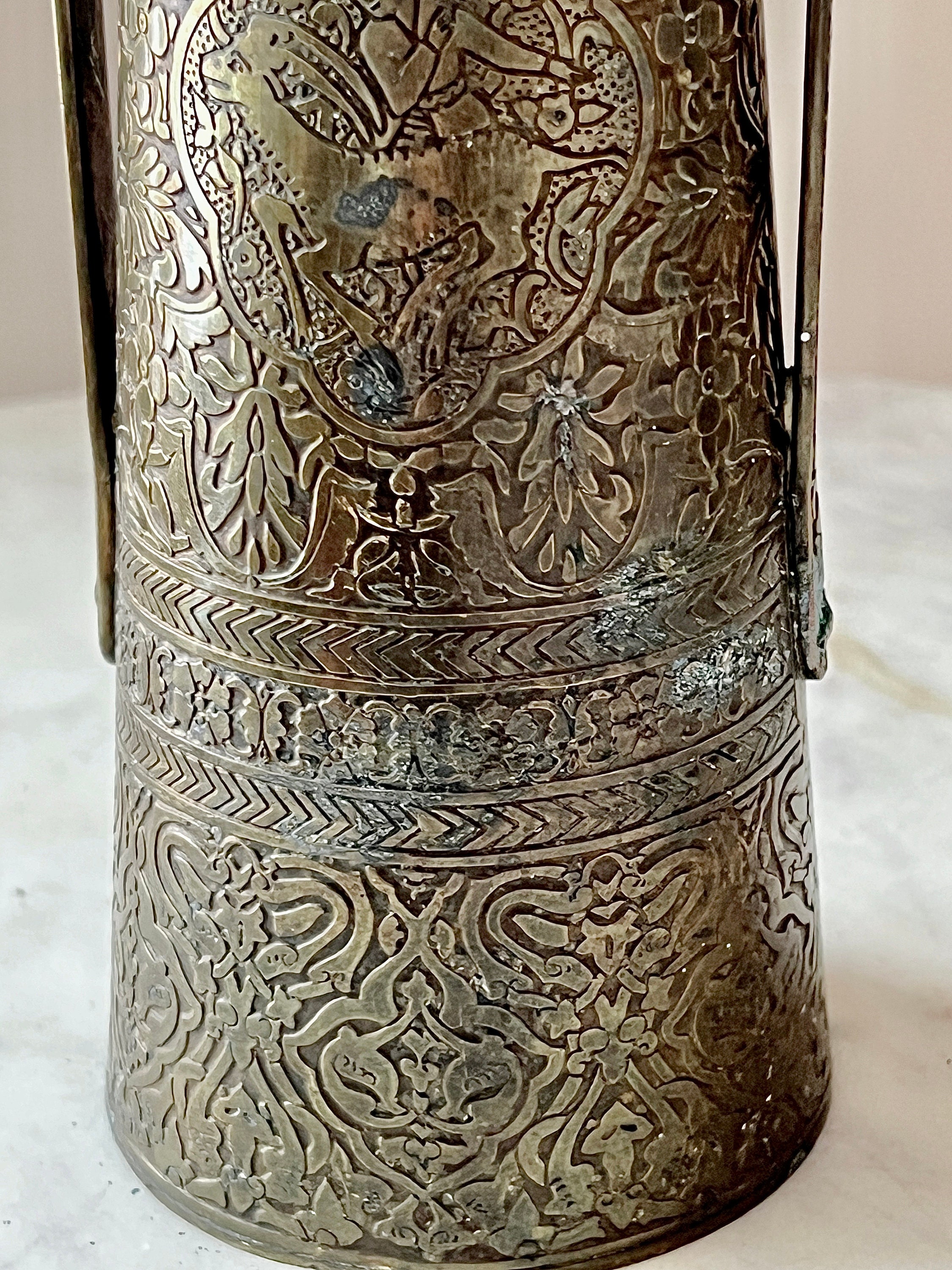 Vintage Art Nouveau Brass Vase Kinco Fluted Two Handled Vase With