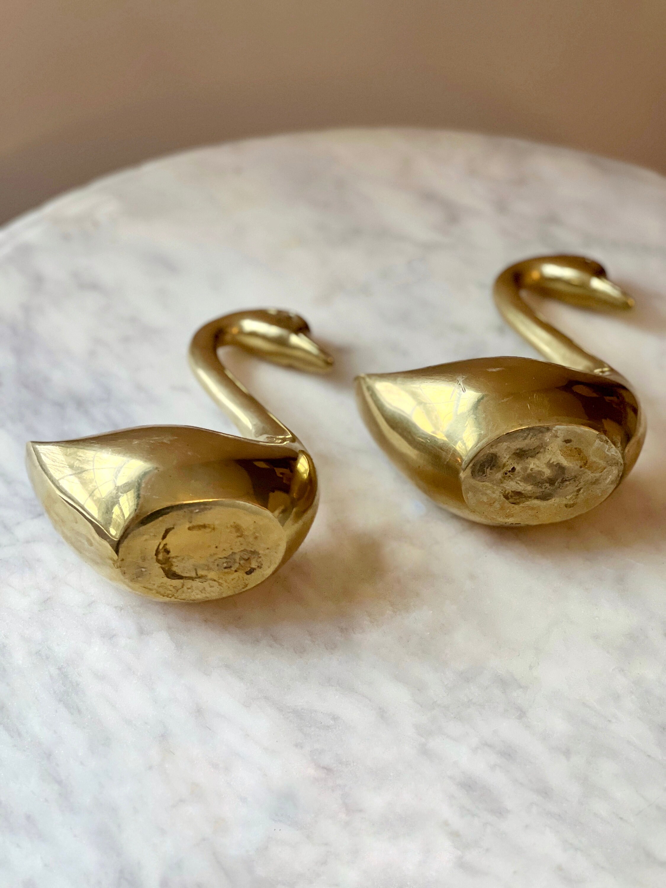 Vintage Solid Brass Swan Statues gold Swan Bookends Set of 2 Mid Century Brass Swan Figures PAIR