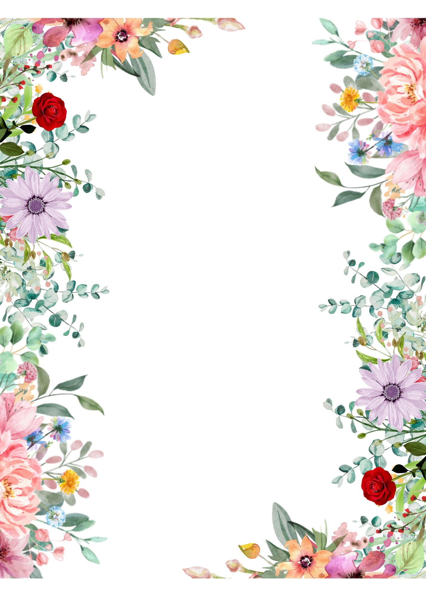 Pack of 12 Floral Frames Wedding Party Bridal Birthday Card Invitation