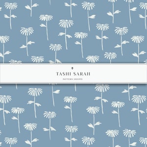 COSMOS, motif floral peint à la main, aquarelle, bleu, floral vintage, bloc d&#39;impression, motif sans couture, motif répété, maison de plage, tissu