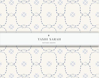 VIA PARVA Pattern Hand Painted Watercolor Seamless Pattern, Blue, White, Repeat Pattern, Wallpaper, Block Print,  Digital Download, Fabric