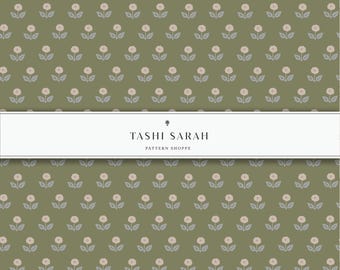 MARTINE Hand Painted Watercolor Seamless Block Print Floral Pattern, Sage, Green, Repeat Pattern, Wallpaper, Digital Download, Fabric, Print