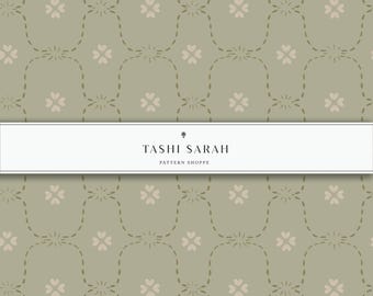 VIA PARVA Pattern Hand Painted Watercolor Seamless Pattern, Sage, Green, Repeat Pattern, Wallpaper, Block Print, Vintage, Fabric