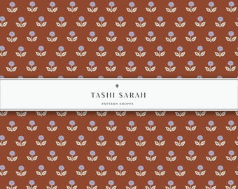 MARTINE Hand Painted Watercolor Seamless Block Print Floral Pattern, Terracotta, Repeat Pattern, Wallpaper, Digital Download, Fabric, Brown