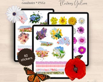 Flowers Galore Digital Stickers | Daily Planner Stickers, Precropped Goodnotes, Notability, Individual PNGs, Printable Planning Book Pretty