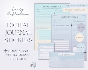 Daily Reflection Journal Stickers Digital Stickers, Goodnotes File Stickers, Aesthetic Journal Prompts Daily Journal, Printable Widgets Ipad