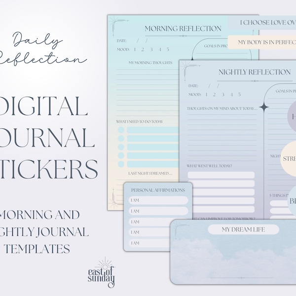 Daily Reflection Journal Stickers Digital Stickers, Goodnotes File Stickers, Aesthetic Journal Prompts Daily Journal, Printable Widgets Ipad