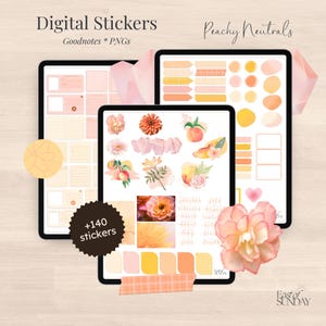 Peachy Neutrale Digitale Aufkleber | 160+ tägliche Planer-Aufkleber, vorgeschnittene Goodnotes, Notability, individuelle PNGs, druckbar, Aufkleberbuch
