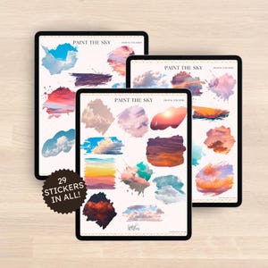 Naklejki cyfrowe Paint the Sky | 29 naklejek dla Goodnotes, kolekcja Elements, naklejki z chmurami, pastelowy zachód słońca, dobre notatki, planer na iPada