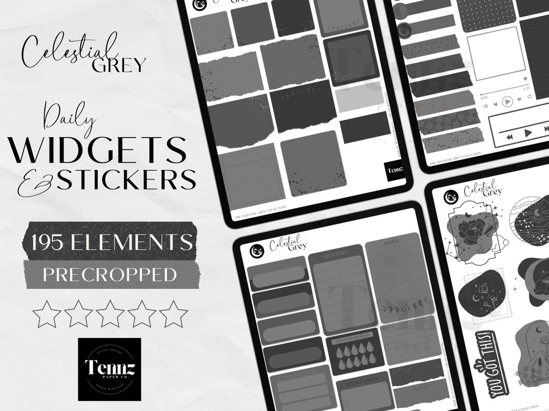 Celestial Gray Widgets, Digits Stickers, 3x3 Sticky Notes, Widgets
