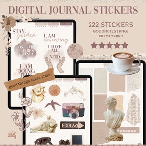 Neutrale Digitale Aufkleber | 220+ Tagesplaner-Aufkleber, zugeschnittene Goodnotes, Notability, individuelle PNGs, Boho, Good Notes