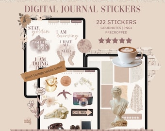 Neutral Digital Stickers | 220+ Daily Planner Sticker, Pre-cropped Goodnotes, Notability, Individual PNGs, Boho, Good Notes
