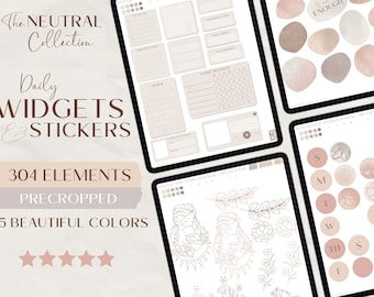 Neutral Digital Stickers | 300+ Daily Planner Stickers, Pre-cropped Goodnotes, Notability, Individual PNGs, Printable, Planning Book