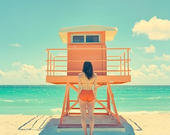 South Beach Printable Art, Miami Lifeguard Wall Print, Coastal Decor Download, Florida Beach Photo
