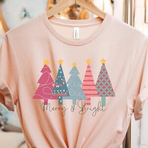 Christmas Trees Shirt, Merry And Bright Shirt, Womens Christmas Shirts, Xmas Tees, Christmas Gift Shirt, Winter T-shirt, Cute Holiday Shirts