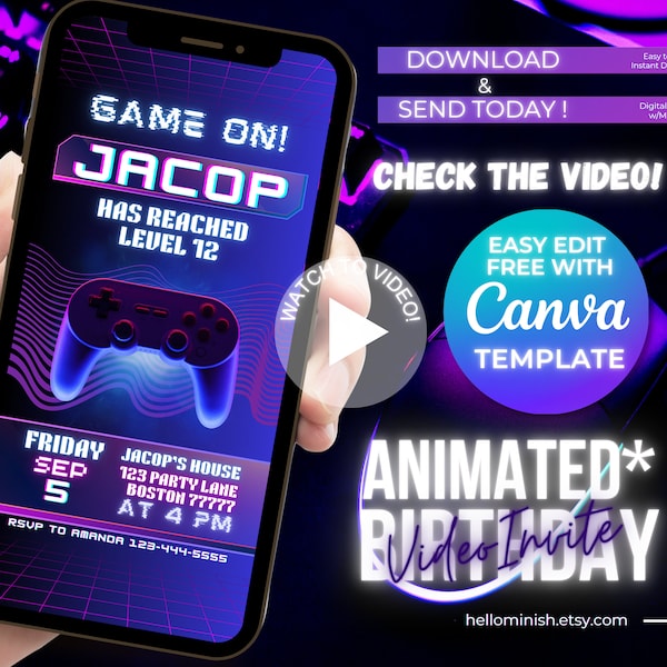 Game On! Customizable Gaming Mobile Video Invitation | Level Up the Fun | Instant Download | Digital Gaming Vibes | #GameParty #VideoInvite