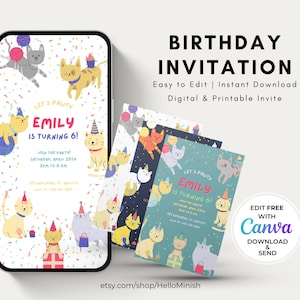 Let’s Paw-ty! Kitty Birthday Invitation | Mobile-Friendly | Instant Download | Celebrate with Cuteness | #KittyBirthday #LetsPawty