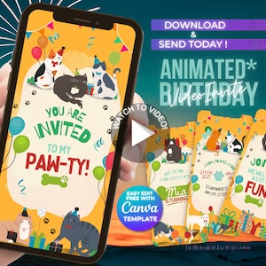 Lets Pawty! Animated Kitten Birthday Party | Purr-fect Birthday Video Invitation | Cat Birthday Mobile Video Invite #KittenParty #CatLovers