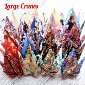 Confezione da 10/50/100/500 grandi gru di carta origami giapponesi assortite. Gru piegate a mano, gru di carta/cigno, regali origami. Gru giapponesi.