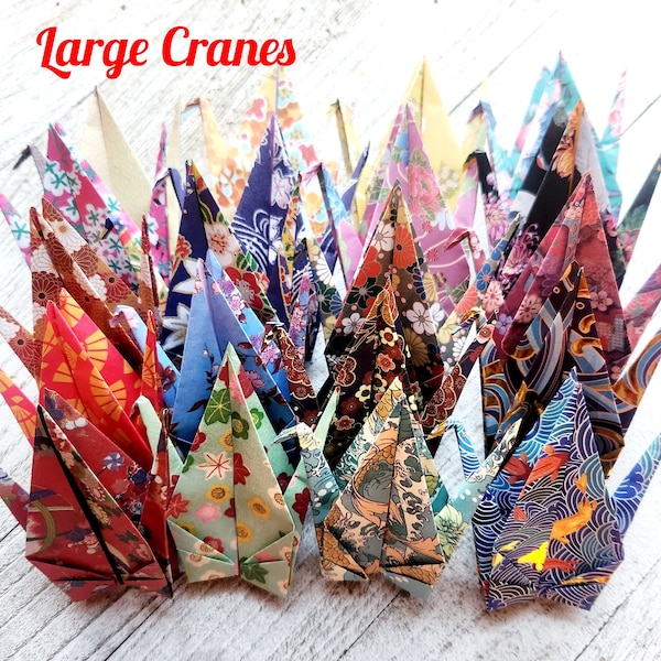 Pack of 10|50|100|500 Large Assorted Japanese Origami Paper cranes. Hand folded cranes, paper cranes|Swan, origami gifts. Japanese cranes.