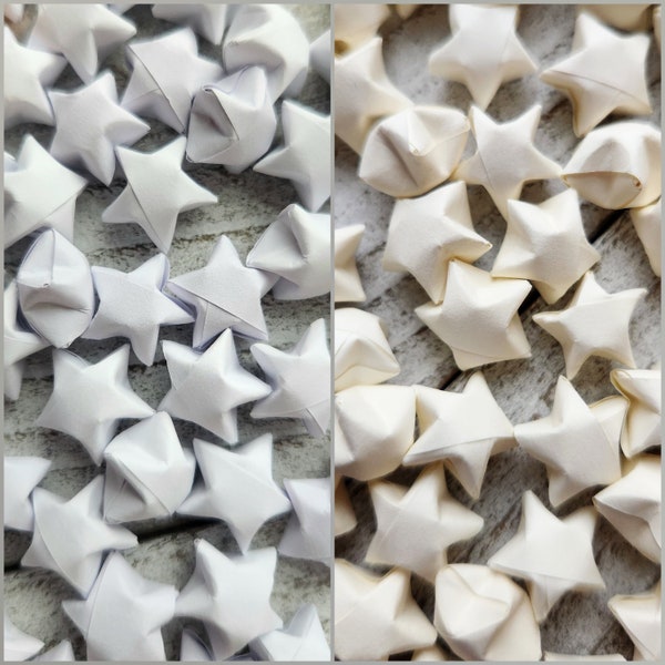 White/Ivory 100 Pack hand folded 3D Origami Paper stars. Japanese Origami art/gifts. White|Off White stars. Graduation|Wedding|Birthday.